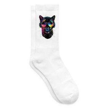 Panther Leopard Big Cat Cute Big Cat Panter - Tennis socks - white - Right