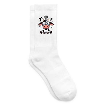 Funny Confused Cow Cartoon Clumsy Googly Eyes - Tennis socks - white - Right