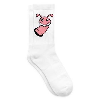 Raupe guckt aus Loch lächelt süß Wurm Comic Spaß - Tennissocken - Weiß - Rechts