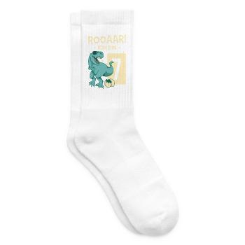 7 Geburtstag Dino Geschenk Junge 7 Jahre - Tennissocken - Weiß - Rechts