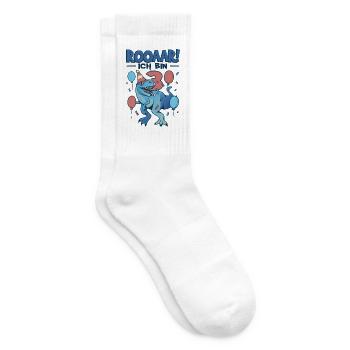 3 Geburtstag Dino Geschenk Junge 3 Jahre - Tennissocken - Weiß - Rechts
