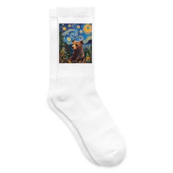 Bear Bears Van Gogh Style Starry Night - Tennis socks - white - Right
