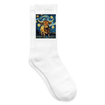 Kuh Kühe Bulle Stier Van Gogh Style Starry  - Tennissocken - Weiß - Rechts
