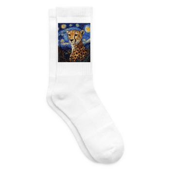 Guépard Léopard Style Van Gogh Étoilé - Chaussettes de tennis - blanc - Droite
