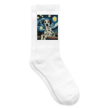 Dalmatian Dog Van Gogh Style Starry - Tennis socks - white - Right