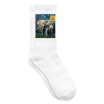Éléphant Van Gogh Style Nuit étoilée - Chaussettes de tennis - blanc - Droite