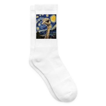 Oiseau Autruche Style Van Gogh Nuit étoilée - Chaussettes de tennis - blanc - Droite