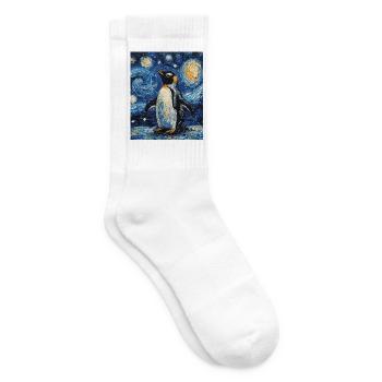 Penguin Bird Van Gogh Style Starry Night - Tennis socks - white - Right