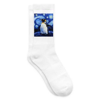 Penguin Bird Van Gogh Style Starry Night - Tennis socks - white - Right