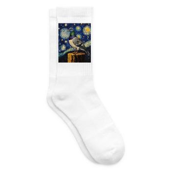 Dove Bird Van Gogh Style Starry Night - Tennis socks - white - Right