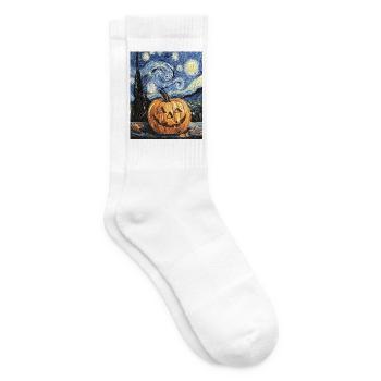 Kürbis Halloween Van Gogh Style Starry Night - Tennissocken - Weiß - Rechts