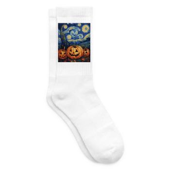 Kürbis Halloween Van Gogh Style Starry Night - Tennissocken - Weiß - Rechts