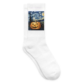 Kürbis Halloween Van Gogh Style Starry Night - Tennissocken - Weiß - Rechts