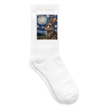 Lapin Lapin Lapin Van Gogh Style Nuit étoilée - Chaussettes de tennis - blanc - Droite