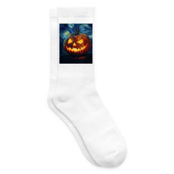 Kürbis Halloween Van Gogh Style Starry Night - Tennissocken - Weiß - Rechts