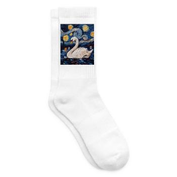 Swan Bird Van Gogh Style - Tennis socks - white - Right