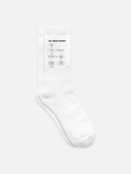 Brauche ich ein Kaffee-Flussdiagramm – Always Yes Gift - Tennissocken - Weiß