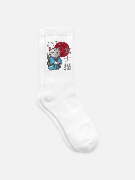 Katze Anime japanisch Samurai Kätzchen - Tennissocken - Weiß