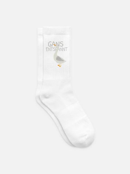 Gans entspannt – Lustiger Wortspiel Spruch - Tennissocken - Weiß