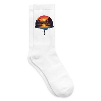 Mystical sunset at the mountain lake with - Tennis socks - white - Right