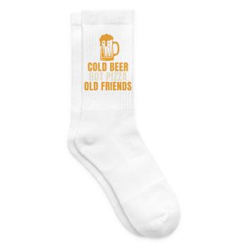 Cold Beer Hot Pizza Old Friends Spruch - Tennissocken - Weiß - Rechts