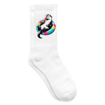 Otter mit Eis im Stencil Style - Tennissocken - Weiß - Rechts