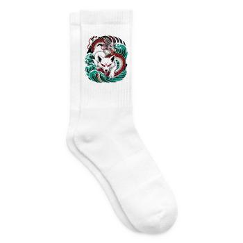 Japanese Kitsune Fox And Dragon In - Tennis socks - white - Right