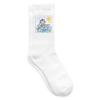 Katze reitet Haifisch - Tennissocken - Weiß - Rechts