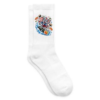 Elephant surft auf einer riesigen Sushi-Roll-Welle - Tennissocken - Weiß - Rechts