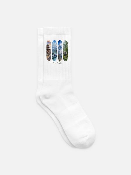 Nepal Travel – Himalaya & Tempel Motiv - Tennissocken - Weiß