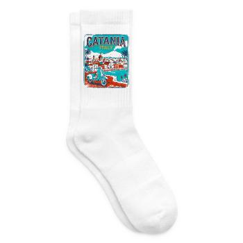 Vintage Catania Italy Coastal Cityscape Faro - Tennissocken - Weiß - Rechts