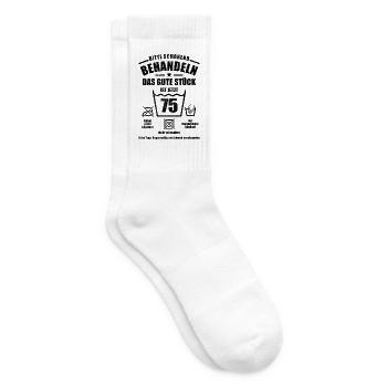 Schonend behandeln - 75. Geburtstag Geschenk - Tennissocken - Weiß - Rechts