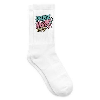 Pflegekraft Geschenk - Pflege mit Herz - Tennissocken - Weiß - Rechts