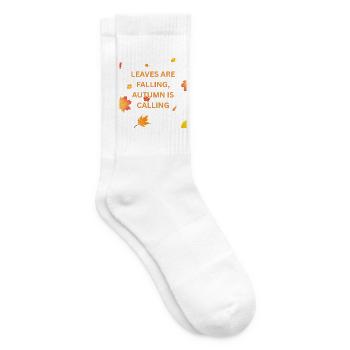 Blätter fallen, der Herbst ruft – Herbstzitat - Tennissocken - Weiß - Rechts