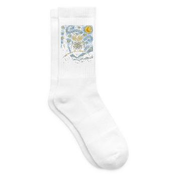  Eule Nachthimmel Wirbelnde Sterne Mond Gemalte - Tennissocken - Weiß - Rechts