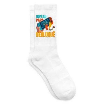 Papa-Level freigeschaltetes Geschenk für zukünftigen Vater - Tennissocken - Weiß - Rechts