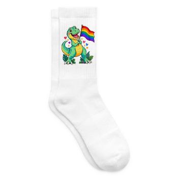 T-Rex mit Regenbogenflagge – Pride Dino - Tennissocken - Weiß - Rechts