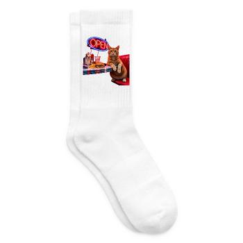 Neon-Diner Katze am Burger-Tisch - Tennissocken - Weiß - Rechts