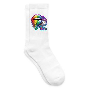 Regenbogenlippen 90er Disco - Tennissocken - Weiß - Rechts