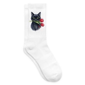 Cat Noir mit roter Tulpe - Tennissocken - Weiß - Rechts