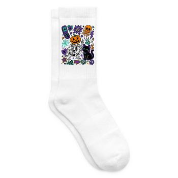 Y2K Gruseliges Halloween-Kürbisskelett - Tennissocken - Weiß - Rechts