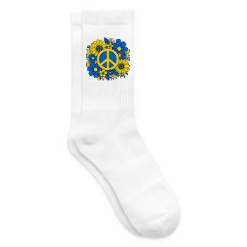 Ukraine Peace Zeichen mit Blumen Blau Gelb - Tennissocken - Weiß - Rechts