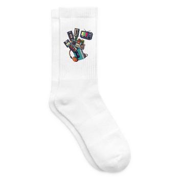 80er 90er Retro Technik & Gaming - Tennissocken - Weiß - Rechts