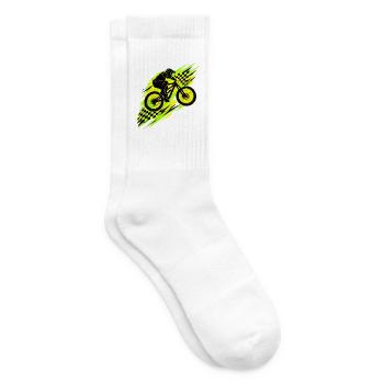Mountainbike Downhill in Neongrün mit Rennflaggen - Tennissocken - Weiß - Rechts