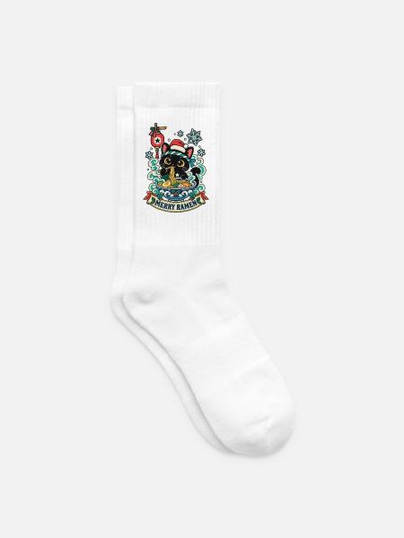 Kawaii-Katze Ramen Weihnachten - Tennissocken - Weiß