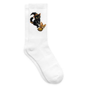 Katzenmagie auf Hexenbesen - Tennissocken - Weiß - Rechts