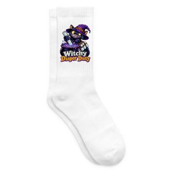Witchy Diaper Duty Hexenkatze Halloween Papa - Tennissocken - Weiß - Rechts