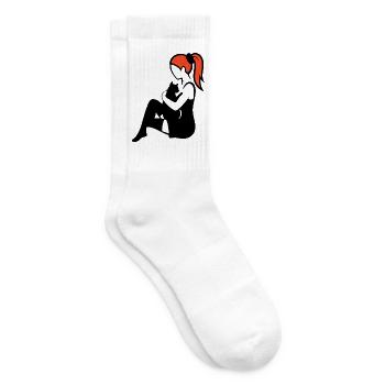 donna_con_coda_di_cavallo_capelli_rossi_con_gat - Tennissocken - Weiß - Rechts