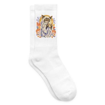 Halloween Katze im Geisterkostüm verspielte Spuk - Tennissocken - Weiß - Rechts