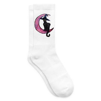 Mondbeschienene Hexenkatze auf dem Mondsichel - Tennissocken - Weiß - Rechts